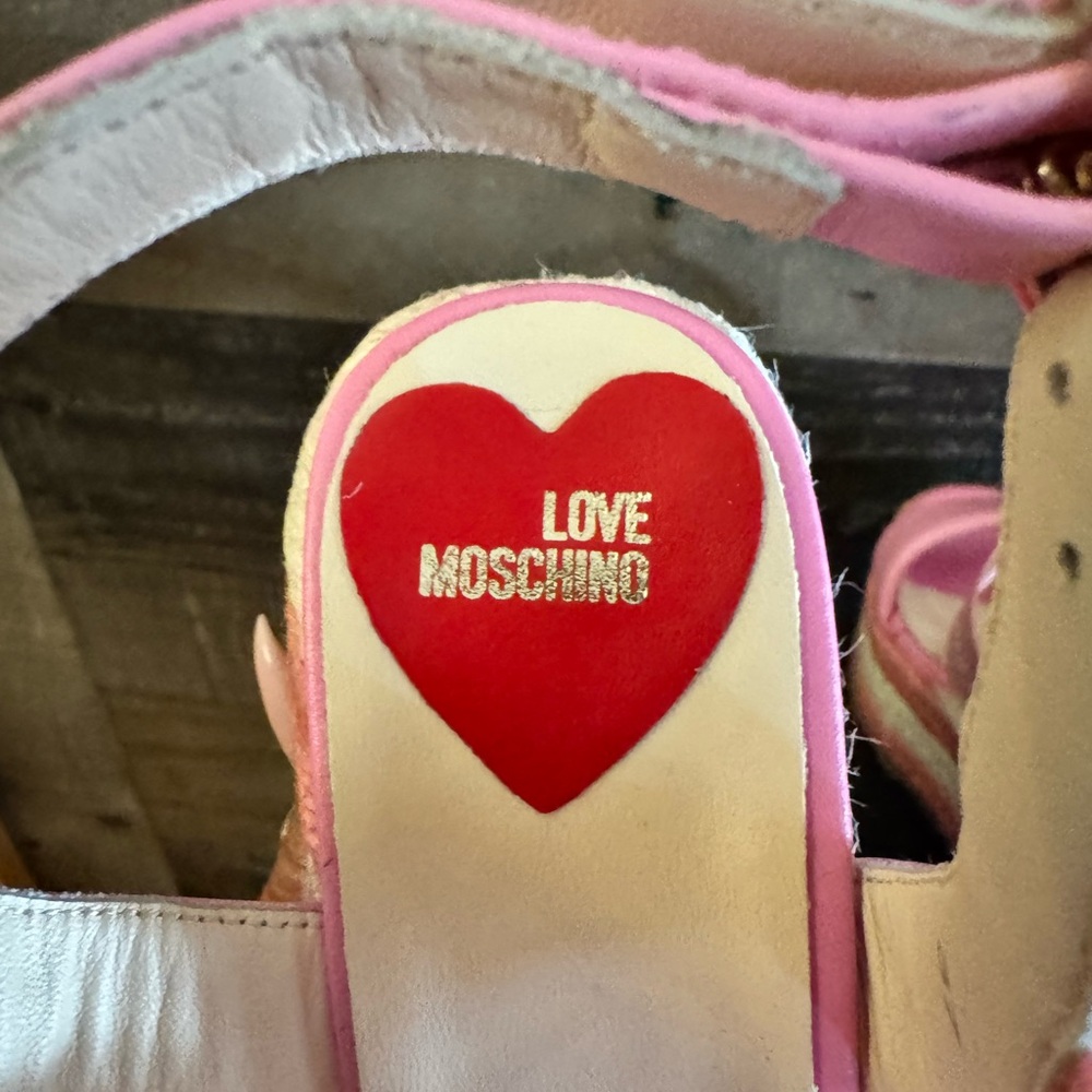 Moschino Pink Wedge Sandals with Criss-Cross Straps - Picture 6 of 7